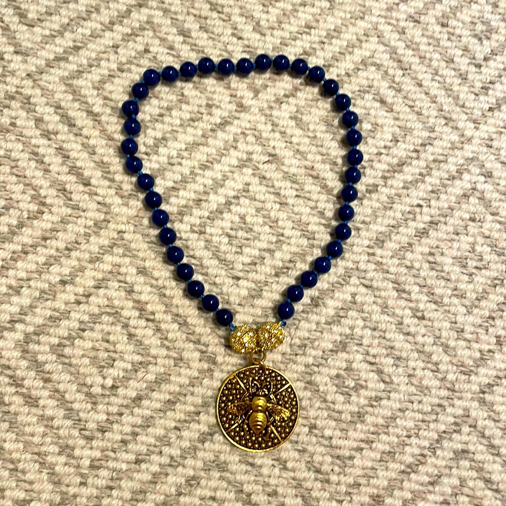16” blue beaded necklace With two different metallic clasps